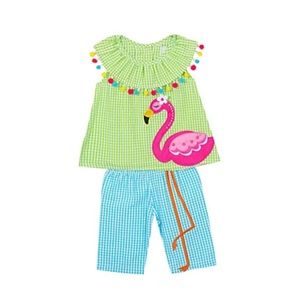 Rare Editions Flamingo Seersucker Capri Set